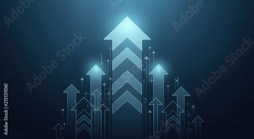 Glowing upward arrows forming a futuristic financial growth chart, symbolizing business success, investment momentum, and progress
