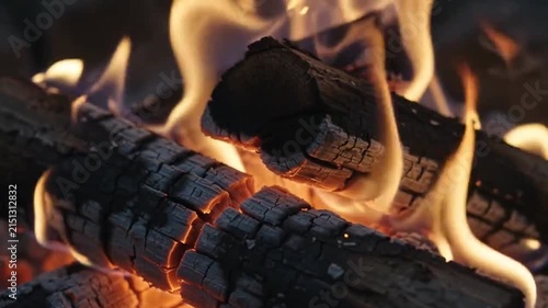 Close Up Of A Campfire With Burning Logs And Warm Flames
