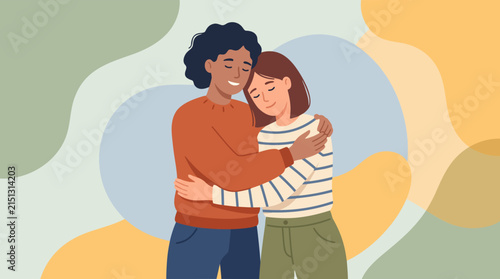 A Tender Embrace: Two young women share a warm and comforting hug, their closed eyes and gentle smiles conveying a deep sense of empathy and support.