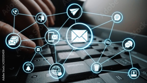 фотографія Email icons show digital communication, email service, and inbox management