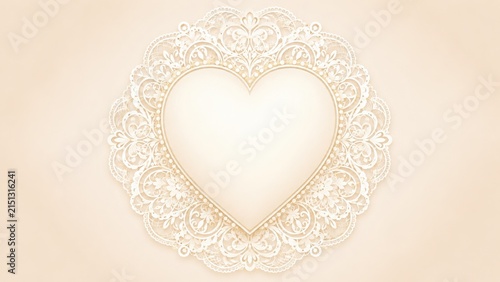 Elegant cream heart shape framed by delicate lace ornament on pale background