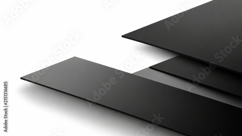 Minimalist black planes with soft shadows on a clean white background