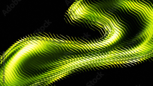 Toxic Lime Glass Flame Waves, Liquid Distortion with Sharp Glossy Flow. Green Reeded Glass Wave with Liquid Metal Distortion