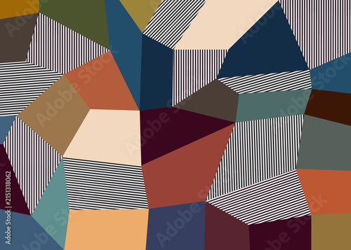 Abstract Geometric Mosaic Background with Mid Century Earth Tones and Striped Pattern.