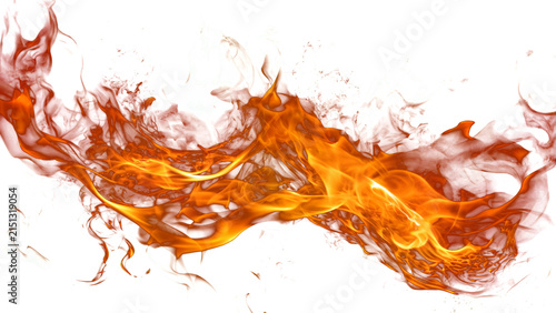 Obraz na plátně Energetic bright orange and yellow abstract flames dance across a transparent ba