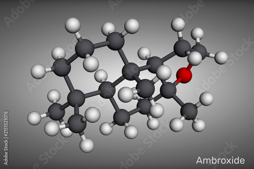 Ambroxide diterpenoid molecule. Mucolytic and expectorant agent for respiratory tract support and mucus clearance. 3D render