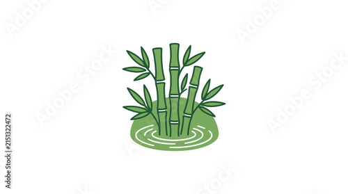 Stylized Green Bamboo Stalks Growing in a Small Pond Illustration for Nature and Wellness Concepts