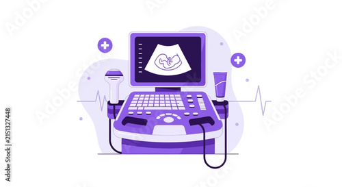 Medical Ultrasound Illustration Depicting Fetal Development and Healthcare Technology