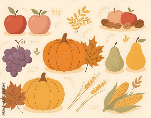 Autumn harvest still life with pumpkins and gourds.