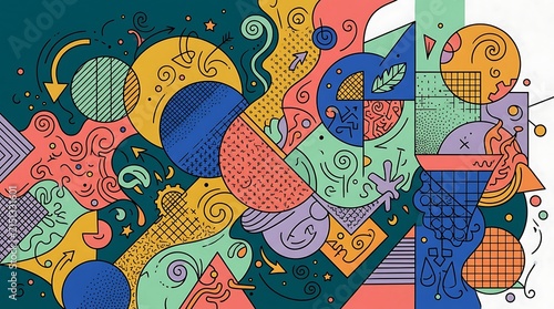 Colorful Abstract Geometric Art with Whimsical Patterns.