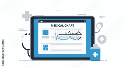 Medical Tablet Illustration Showing Chart Records for Diagnosis and Healthcare Analysis