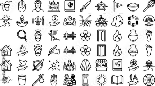 Sikh Religion & Punjabi Culture Line Icons Collection | Vector Outline Icon Set