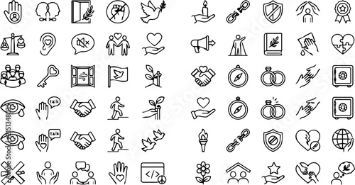 Human Rights, Peace & Social Awareness Line Icons Collection | Vector Outline Set