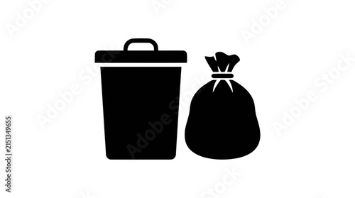 Vector illustration of trash can and garbage bag icon on a transparent background