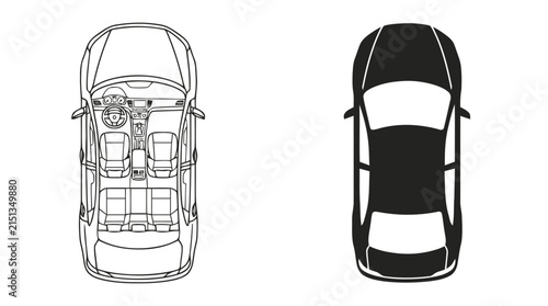 Vector illustration of car top view interior and exterior on a transparent background