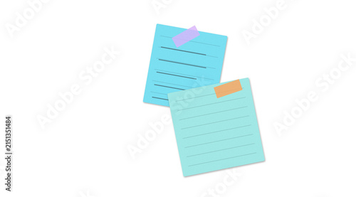 Obraz na plátně Two light blue sticky notes with handwritten lines attached by tape for reminder