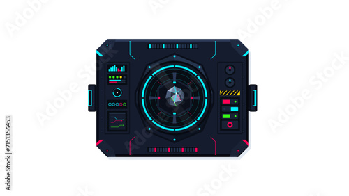 Futuristic Sci Fi Control Panel Interface With Holographic Radar Screen