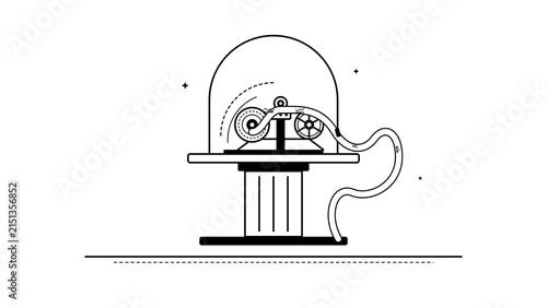 Futuristic laboratory capsule with complex mechanism in minimalist style