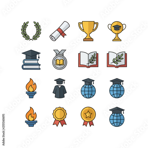Education achievement symbols award graduation success concept graphic elements