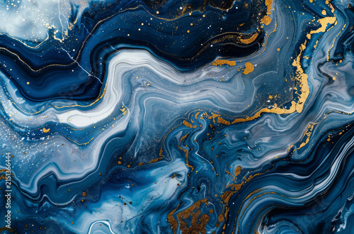 Photo of Ocean blue agate marble pattern with golden veins. Background texture for backdrops or mapping