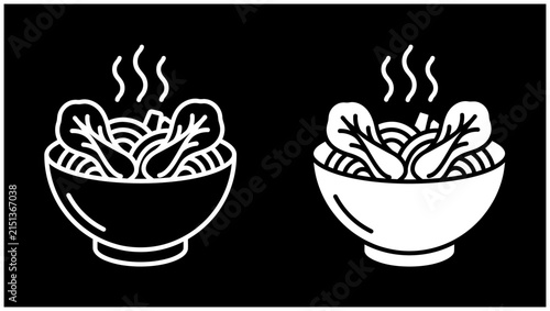 Set of Two Asian Noodle Bowls with Bok Choy Icons
