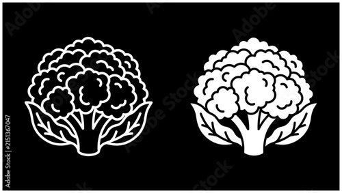 Set of Two Cauliflower Icons in Simple Flat Vector Style