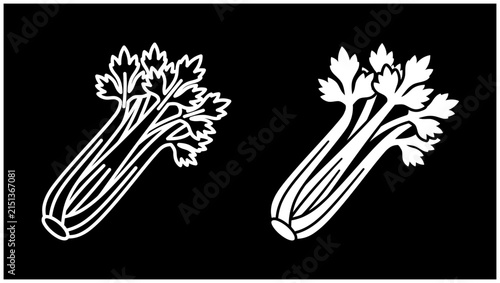 Set of two celery stalk icons in line art style