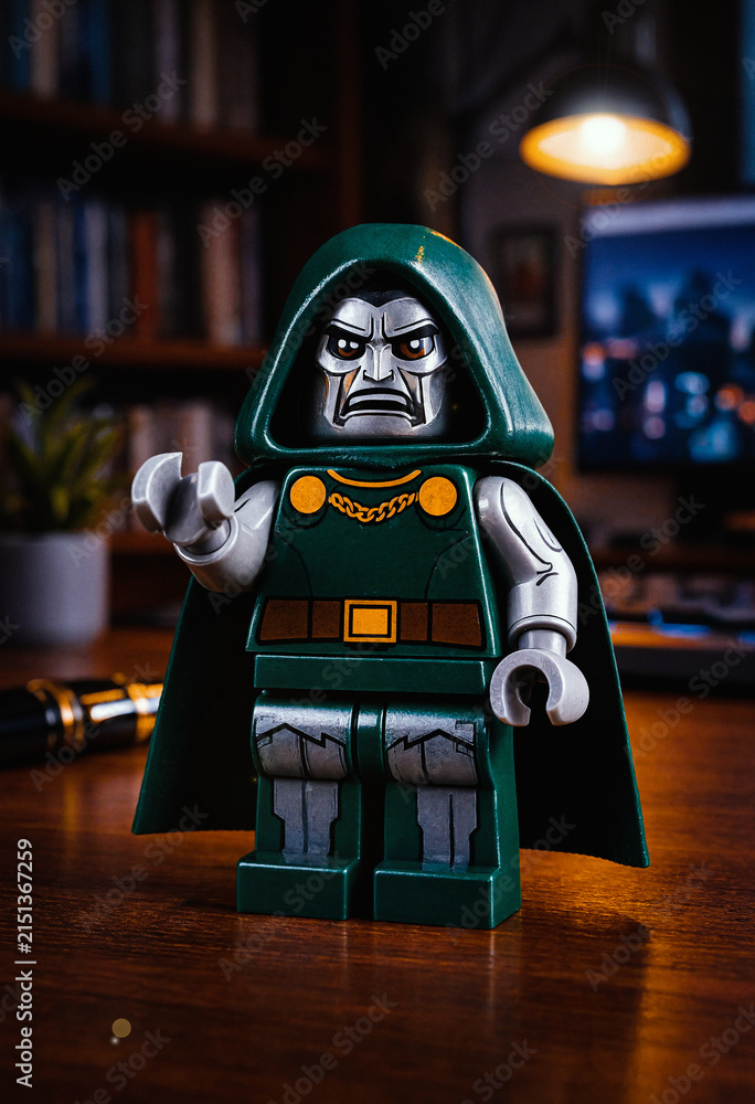 Fototapeta premium LEGO Marvel Figure, Doctor Doom (Victor Von Doom), Avengers Doomsday Character Collectible Macro Close-Up, London, England - August 2026