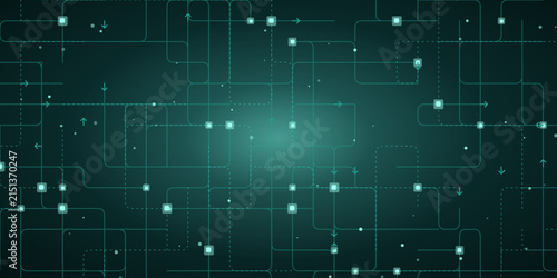 Abstract digital network grid with glowing nodes and lines, representing data flow and connectivity in a futuristic technological concept.