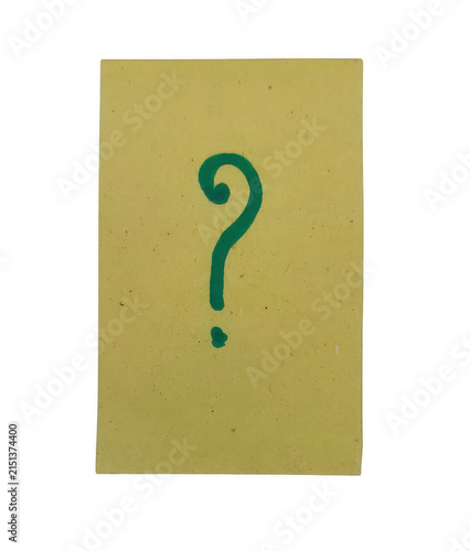 Fotografía Green question mark symbol printed on a textured beige cardboard paper isolated