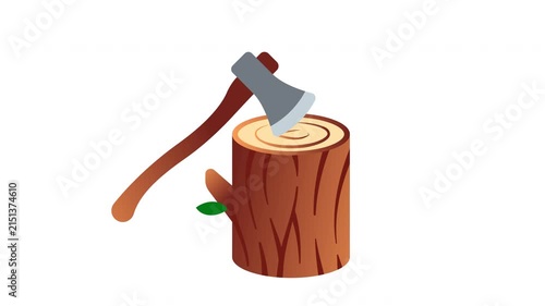 Axe with tree stump icon animation. Illustration of an axe embedded in a tree stump.