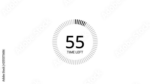 One minute countdown animation on a transparent background, 1 minute circle countdown timer from 60 to 0 second with alpha channel, one minute circle countdown video	
