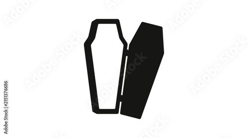 Foto Open coffin silhouette against a white background depicts finality