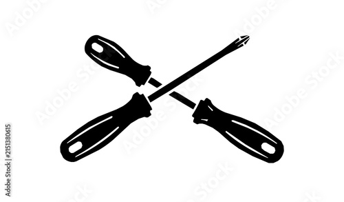 Canvas Print Flathead and Phillips Screwdrivers Black Silhouette Vector Icon Set