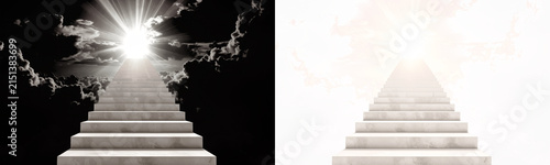 Obraz na plátne Heavenly white stairs leading to bright light surrounded by clouds transparent PNG cutout for spiritual, faith, dream, and success design concepts