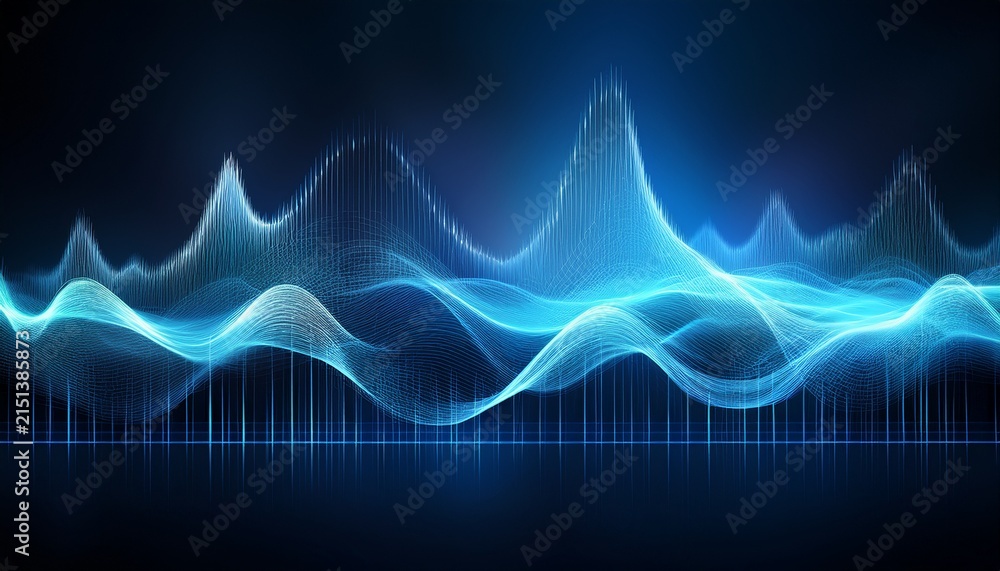Fototapeta premium abstract glowing blue sound wave frequency on dark background with frequency visualization abstract technology communication vibration spectrum