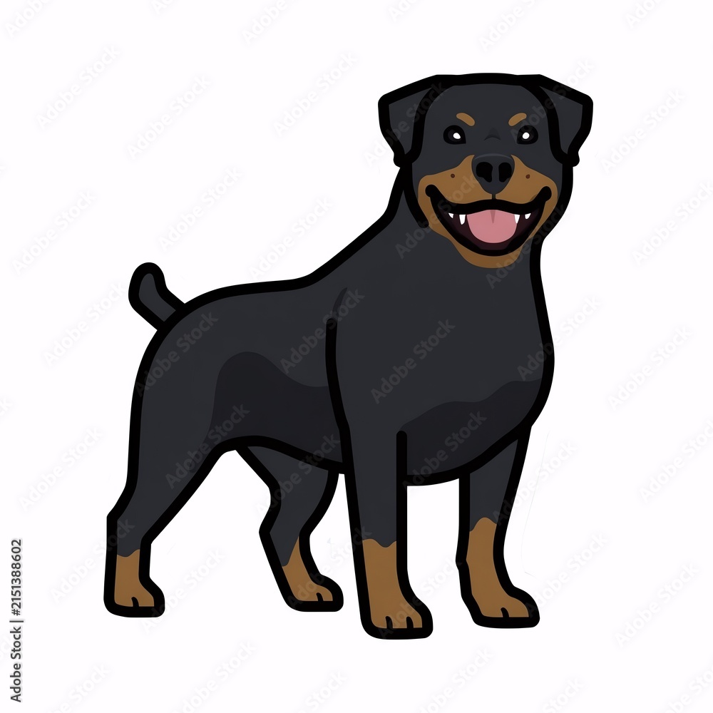 Obraz premium Cute Rottweiler Dog Cartoon Illustration, Black and Brown Puppy