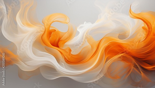 fiery orange and white smoke swirls abstractly over a light grey backdrop