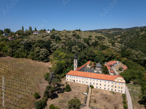 Aerial View of Novo Hopovo Monastery on Fruska Gora, Serbia
