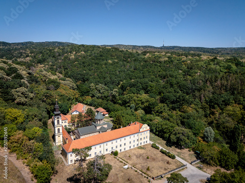 Aerial View of Novo Hopovo Monastery on Fruska Gora, Serbia