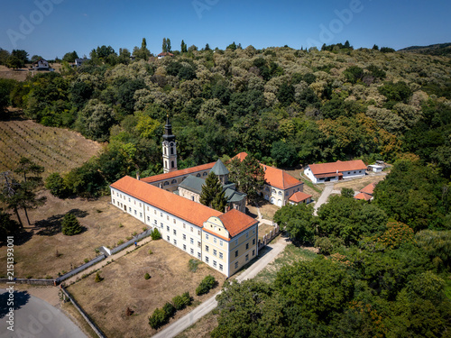 Aerial View of Novo Hopovo Monastery on Fruska Gora, Serbia