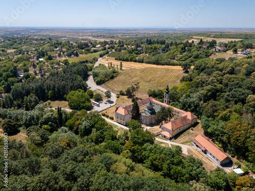 Aerial View of Novo Hopovo Monastery on Fruska Gora, Serbia