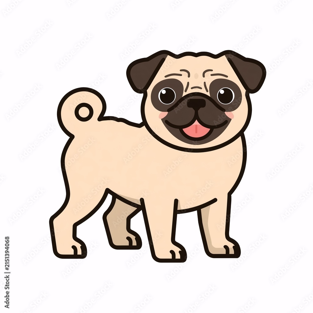 Fototapeta premium Cute Pug Dog Cartoon Illustration, Adorable Puppy Character