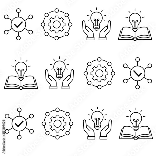 Check and idea icons showing innovation and knowledge concepts. Editable stroke