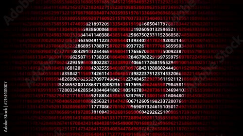 Abstract digital background featuring a 48 number shape formed by bright white numbers against a flowing red numerical stream alphabet data code technology math