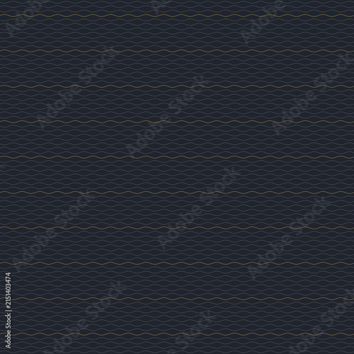 Night blue gentle wave lines seamless pattern with brass current