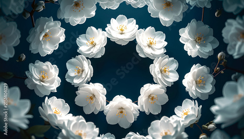 white flowers on a blue background