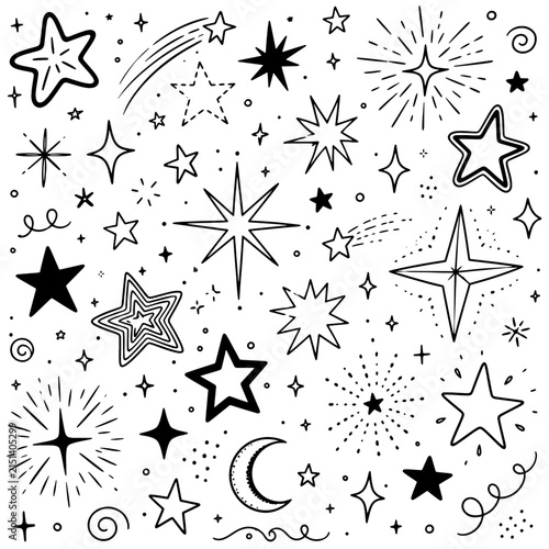 Crayon and chalk star doodles drawn by hand across soft paper. Pencil figures, asterisks and a second crayon star bring a warm hand drawn energy to every figure.