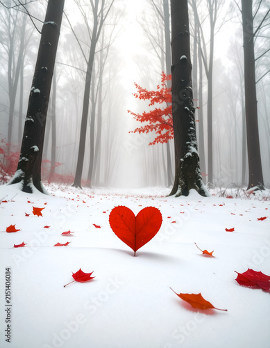 red tree in the snow
