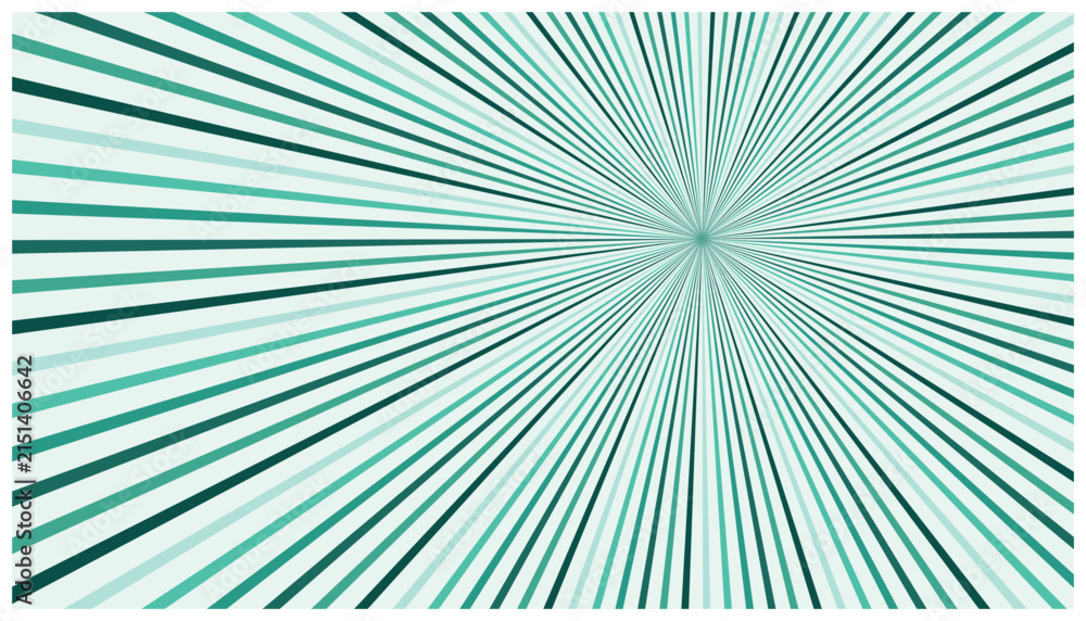 Obraz premium Abstract sunburst background with thin teal and green lines radiating from the center for modern graphic design.